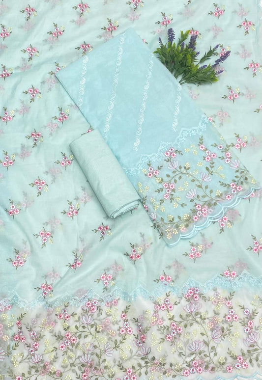 Mal Cotton Dusty Sky Blue Suit Fabric / Cotton Bazaar