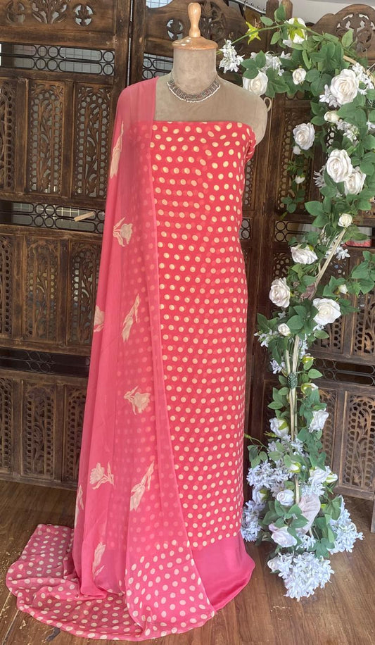 Georgette Polka Dot Rust Pink Suit Fabric / Polka Dots Suits