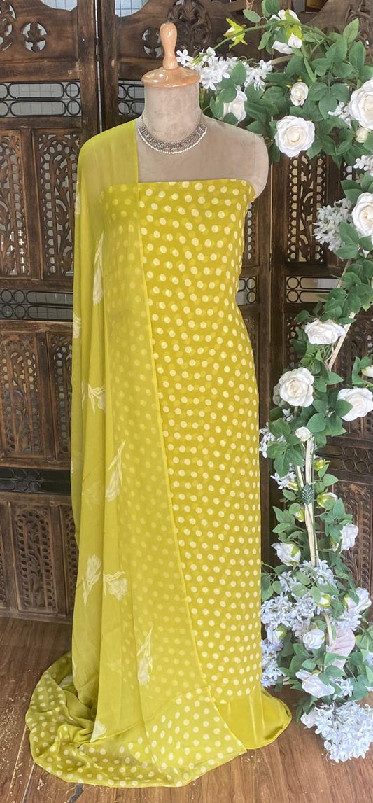Georgette Polka Dot Mehndi Green Suit Fabric / Polka Dots Suits