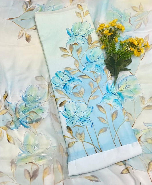 Muslin Cream With Blue Suit Fabric / Muslin Suits