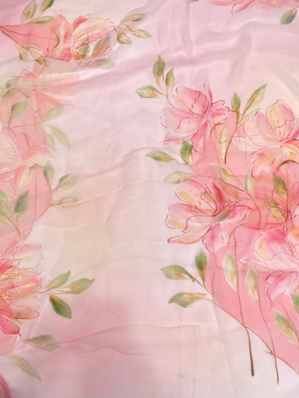 Muslin Cream With Peach Suit Fabric / Muslin Suits