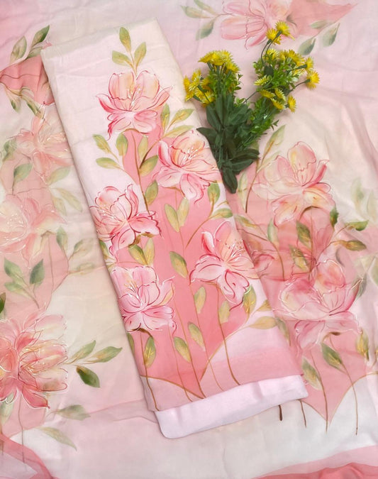 Muslin Cream With Peach Suit Fabric / Muslin Suits