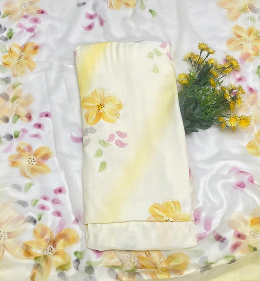 Muslin Cream With Yellow  Suit Fabric / Muslin Suits