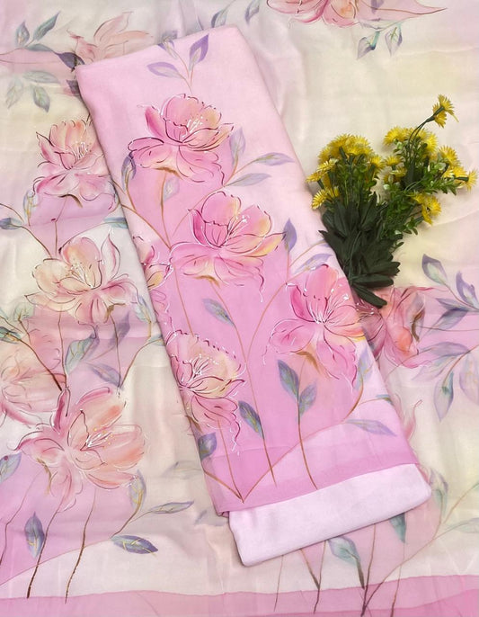 Muslin Cream With Lilac Suit Fabric / Muslin Suits