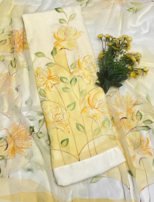 Muslin Cream With Yellow Suit Fabric / Muslin Suits