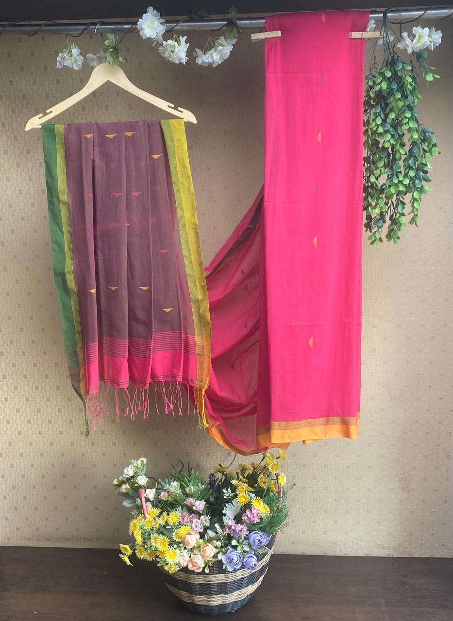 Cotton Hot Pink Saree / Cotton Sarees