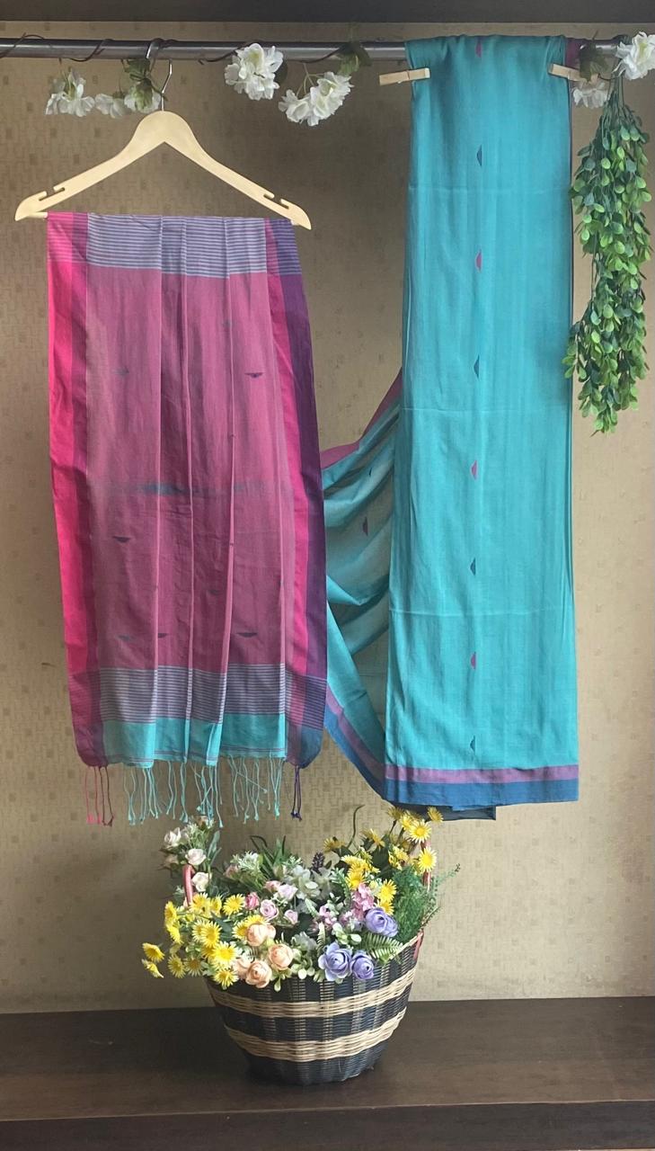 Cotton Sea Green Saree / Cotton Sarees