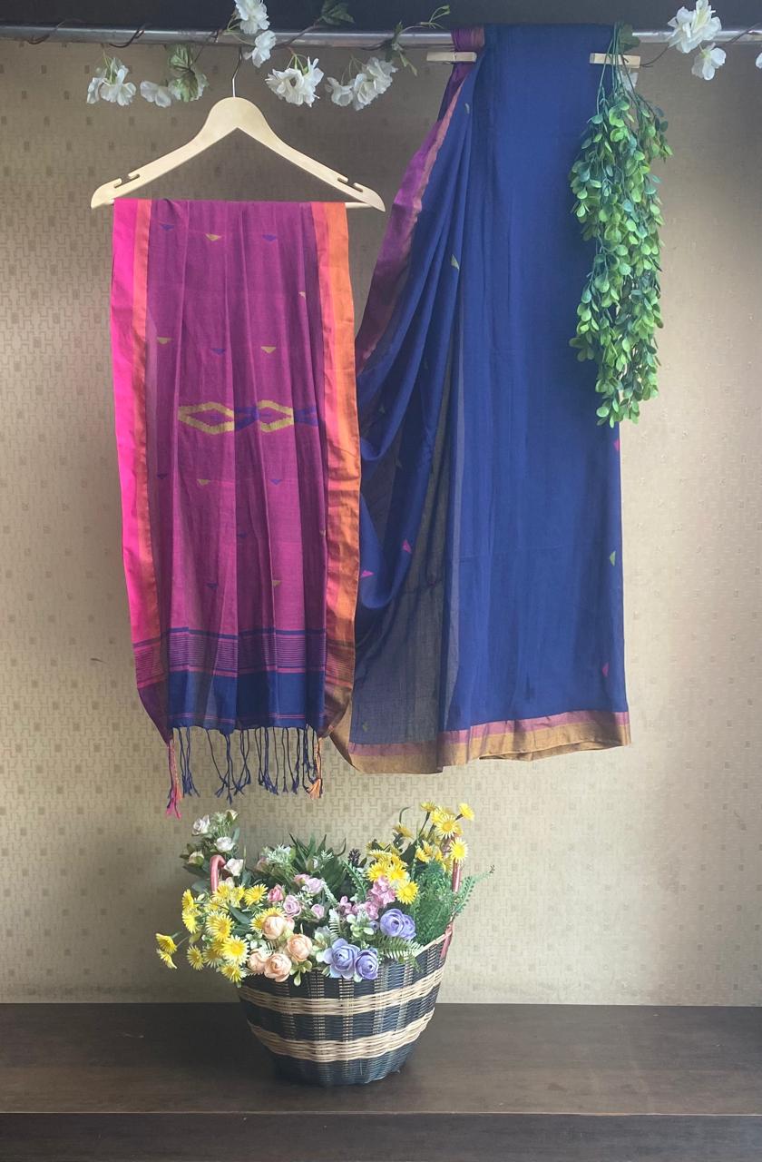 Cotton Navy Blue Saree / Cotton Sarees