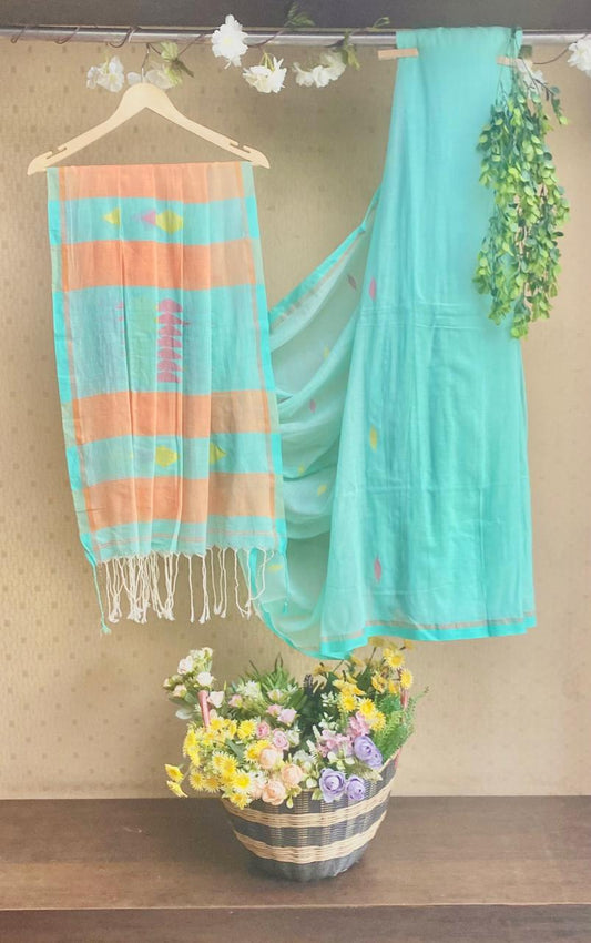 Cotton Light Sea Green Saree / Cotton Sarees