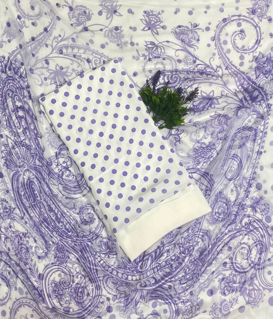 Crepe Polka Dot Lilac Suit Fabric / Polka Story