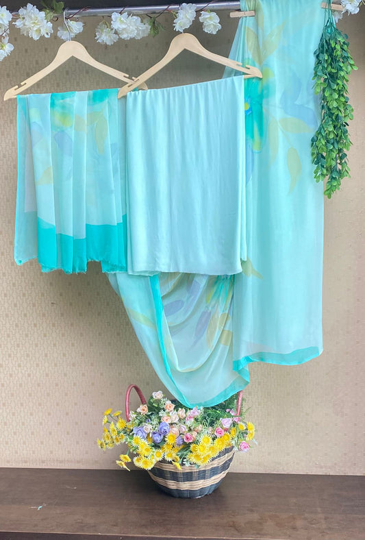 Georgette Sea Green Saree /  Chinon Sarees