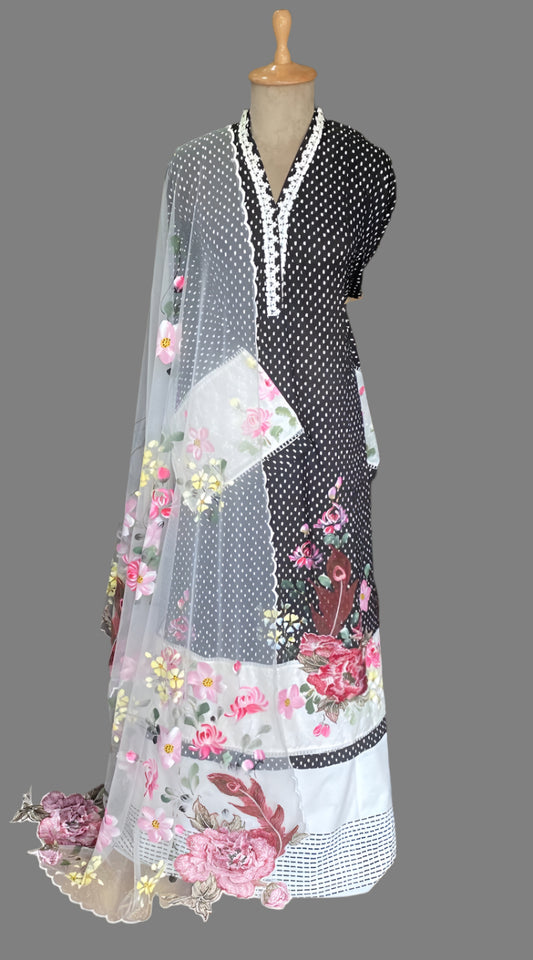 Cotton Black Suit Fabric / Lacey Attires