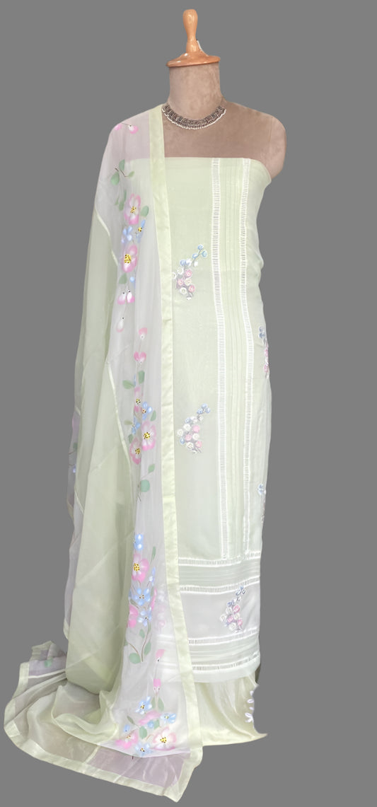 Organza Light Pista Green Suit Fabric / Lacey Attires