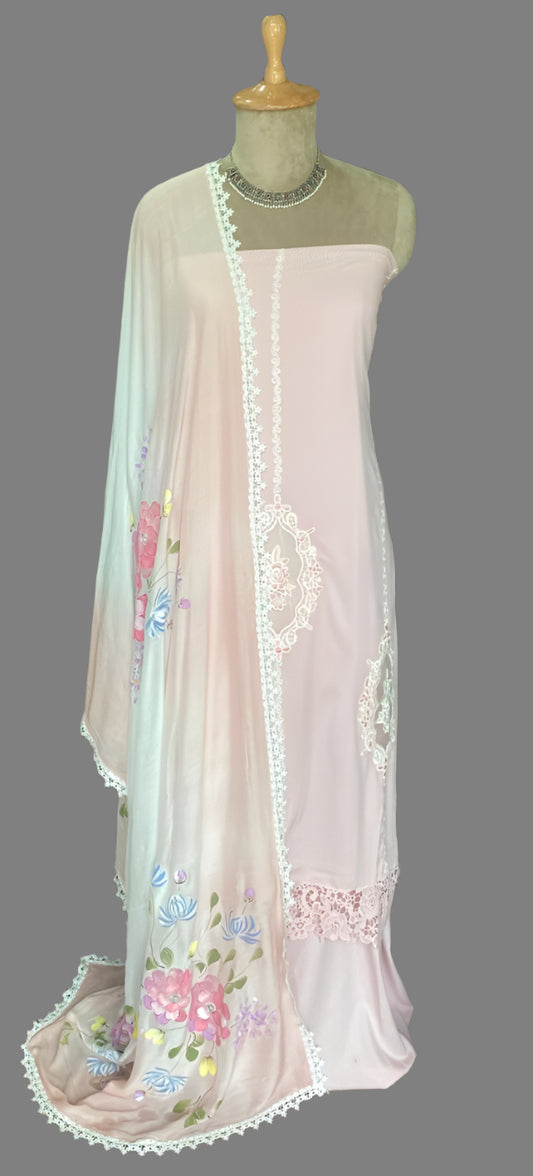 Cotton Dusty Pink Suit Fabric / Lacey Attires