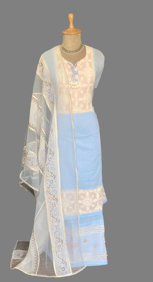 Cotton Sky Blue Suit Fabric / Lacey Attires