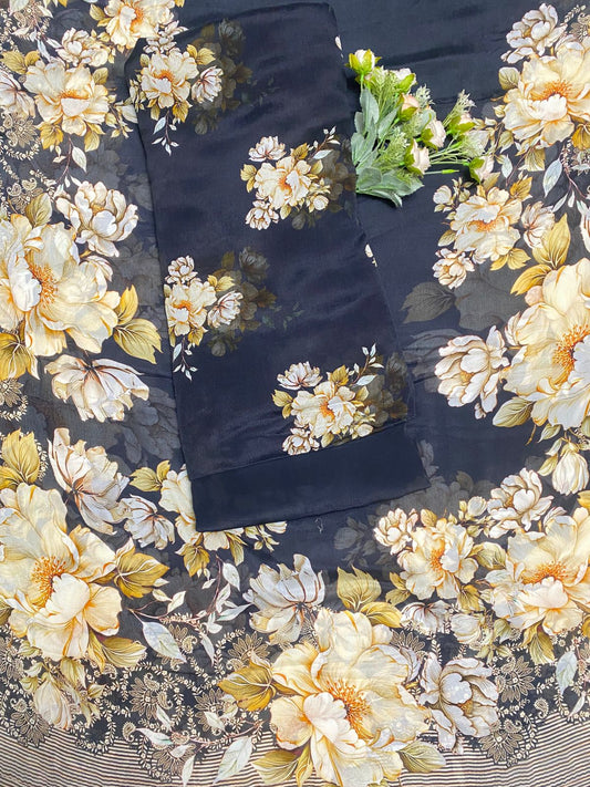 Crepe Black Suit Fabric / Phoolon Ka Ghar