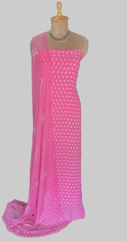 Georgette Polka Dot Pink Suit Fabric / Polka Story
