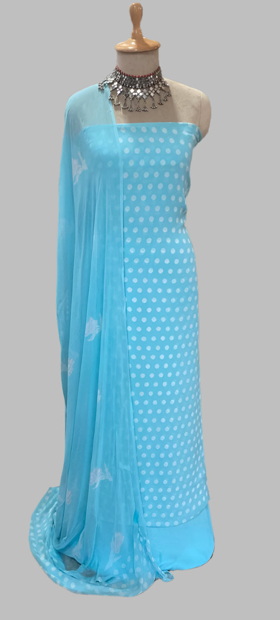 Georgette Polka Dot Ice Blue Suit Fabric / Polka Story