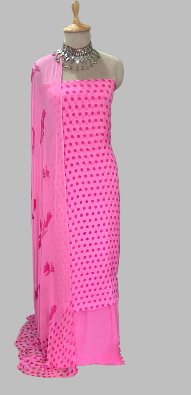 Chinon  Polka Dot Pink With Hot Pink Suit Fabric / Polka Story