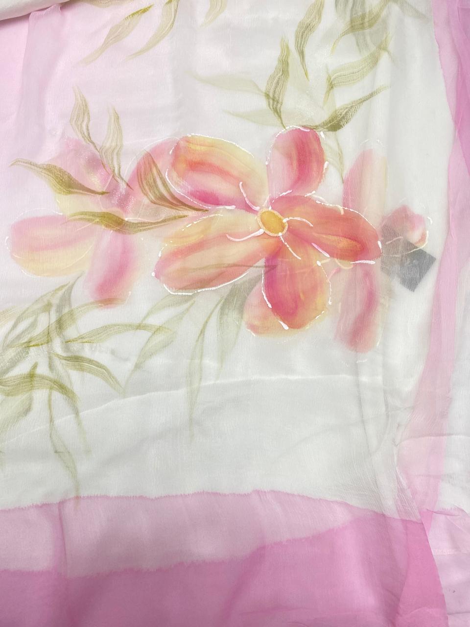 Georgette White With Orange  Suit Fabric / Easy Breezy