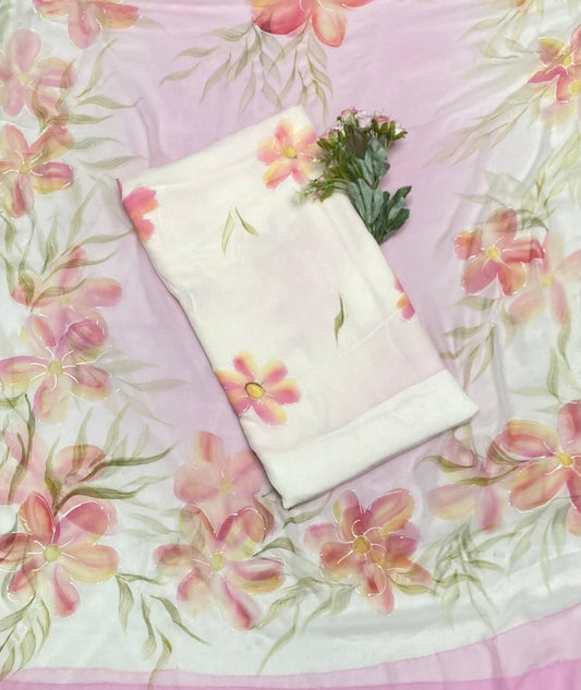 Georgette White With Orange  Suit Fabric / Easy Breezy