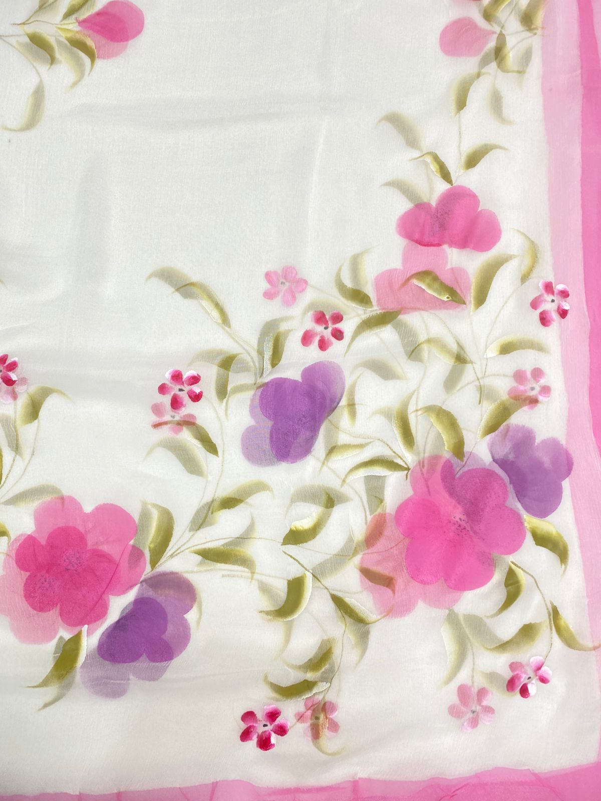Cotton White With Pink Suit Fabric/ Easy Breezy