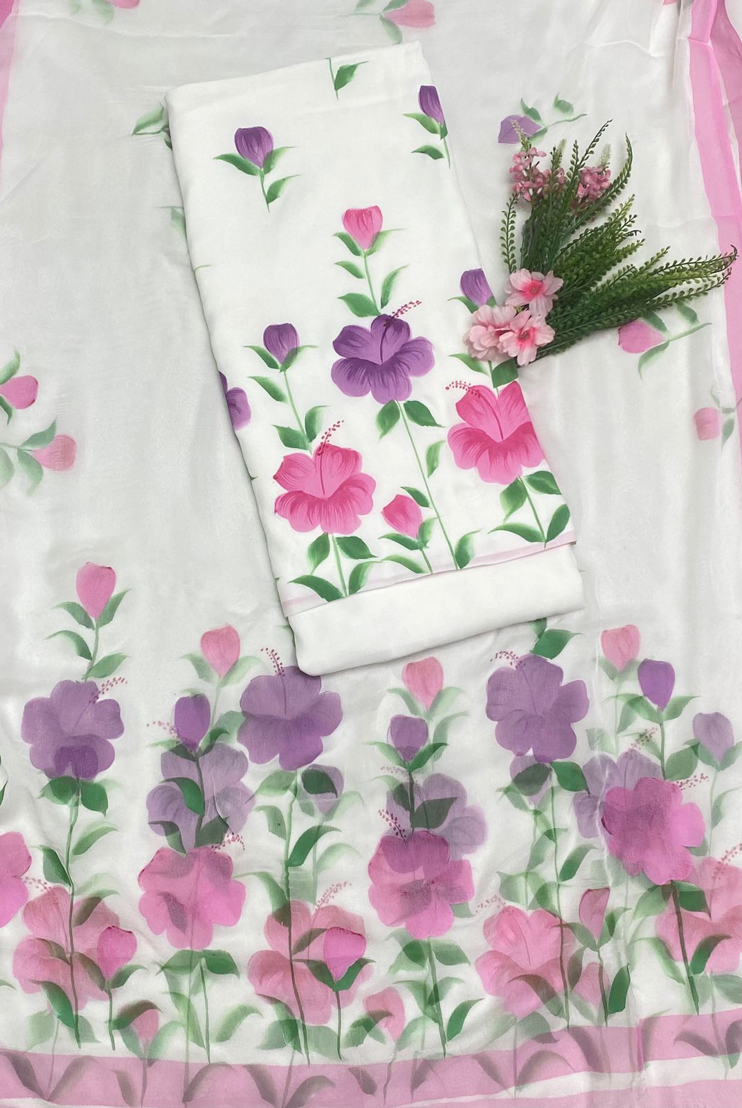 Cotton White With Purple  Suit Fabric/ Easy Breezy