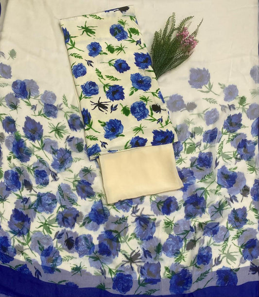 Crepe Navy Blue Suit Fabric / Phoolon Ka Ghar