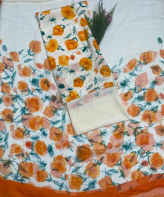 Crepe Musturd Suit Fabric / Phoolon Ka Ghar