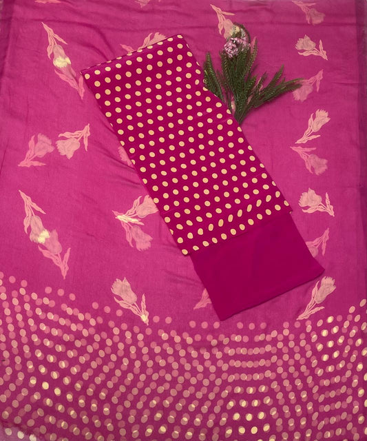 Crepe Polka Majenta Suit Fabric/ Polka Story
