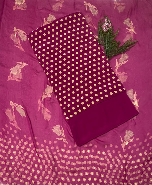 Crepe Polka Wine Suit Fabric/ Polka Story