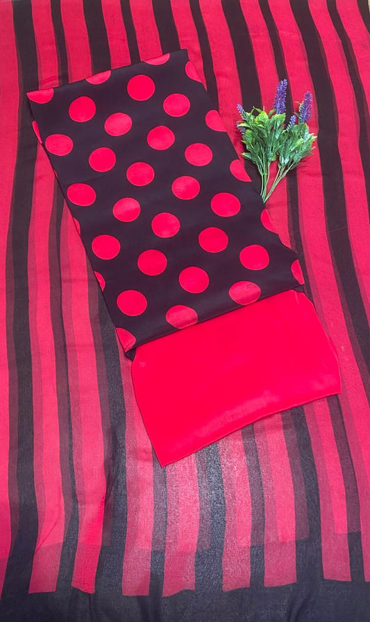 Crepe Polka Red With Black Suit Fabric/ Polka Story