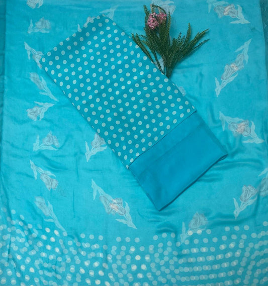 Crepe Polka Ferozi Suit Fabric/ Polka Story