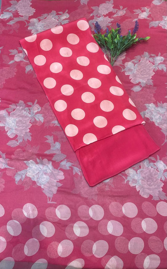 Crepe Polka Dark Baby Pink Suit Fabric/ Polka Story
