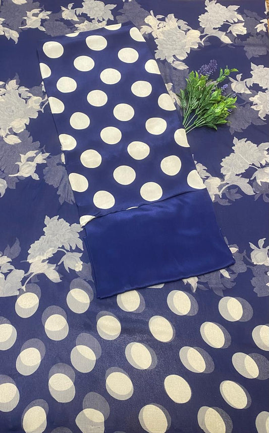 Crepe Polka Navy Blue Suit Fabric/ Polka Story