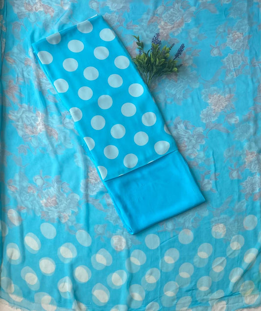 Crepe Polka Sky Blue  Suit Fabric/ Polka Story