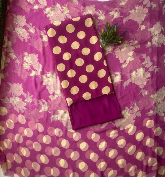 Crepe Polka Wine Suit Fabric/ Polka Story