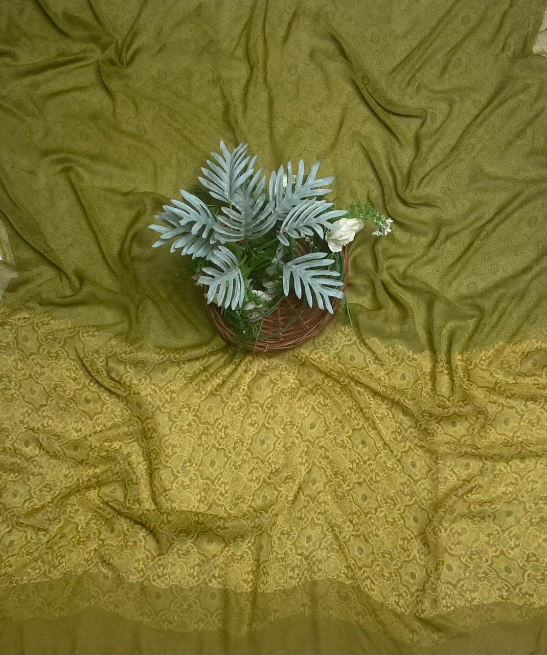 Crepe Mehndi Green Suit Fabric / Phoolon Ka Ghar
