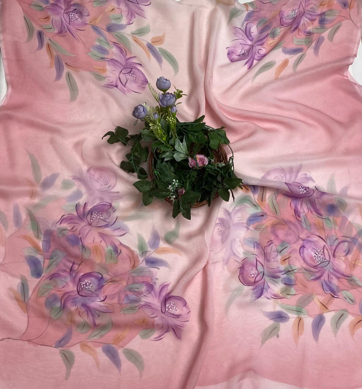 Mulberry Georgette Peach Suit Fabric / Easy Breezy