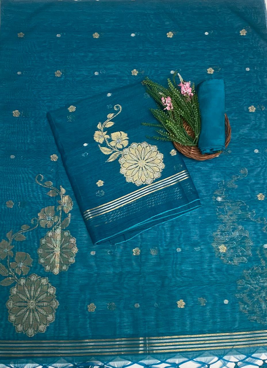 Jamdani Peacock Blue Suit Fabric /Jamdani Suits