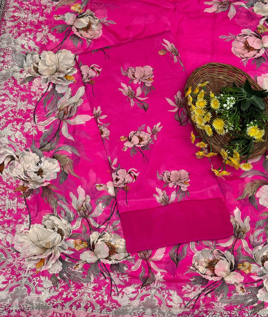 Chinon Hot Pink Suit Fabric / Phoolon Ka Ghar