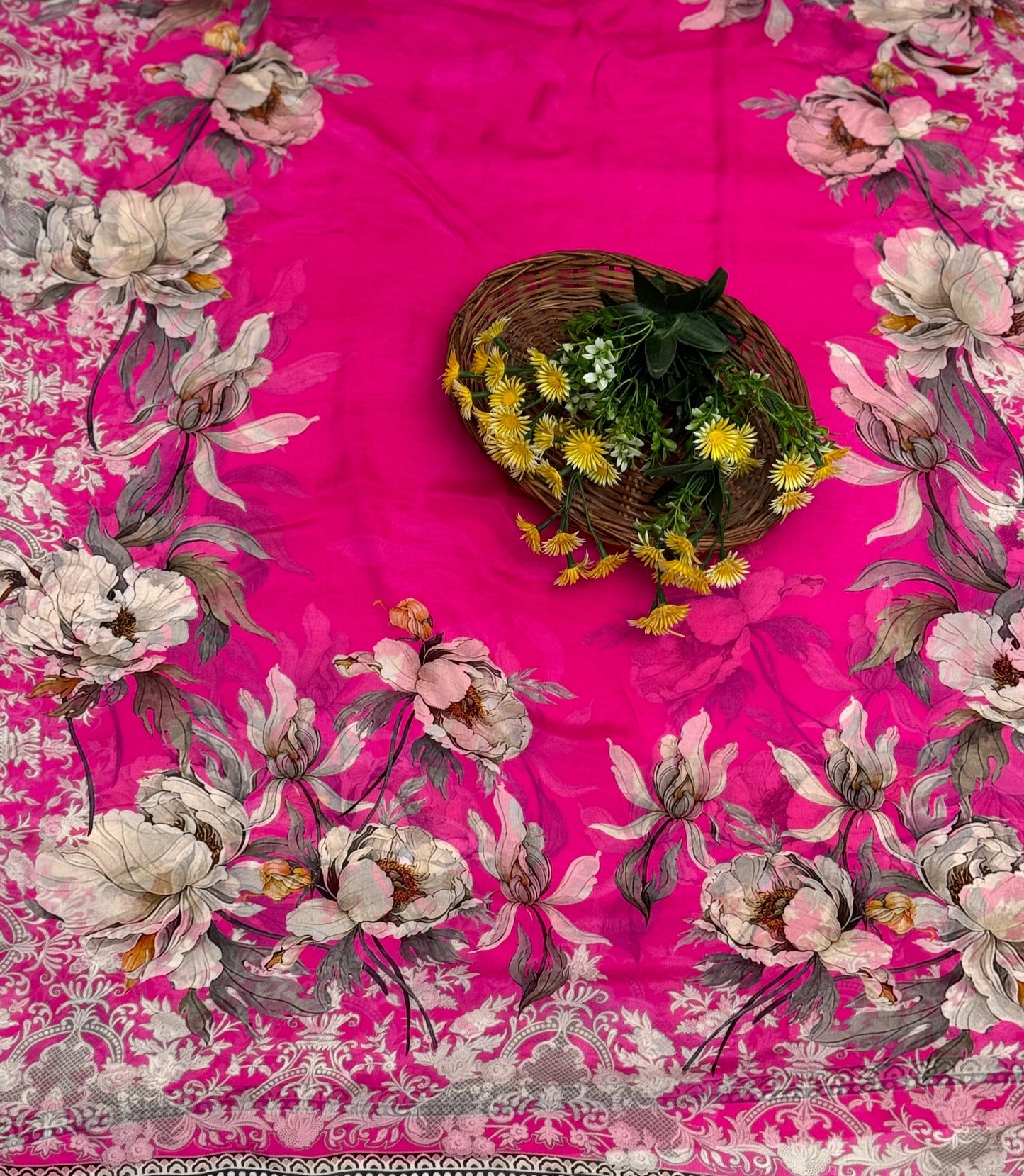Chinon Hot Pink Suit Fabric / Phoolon Ka Ghar