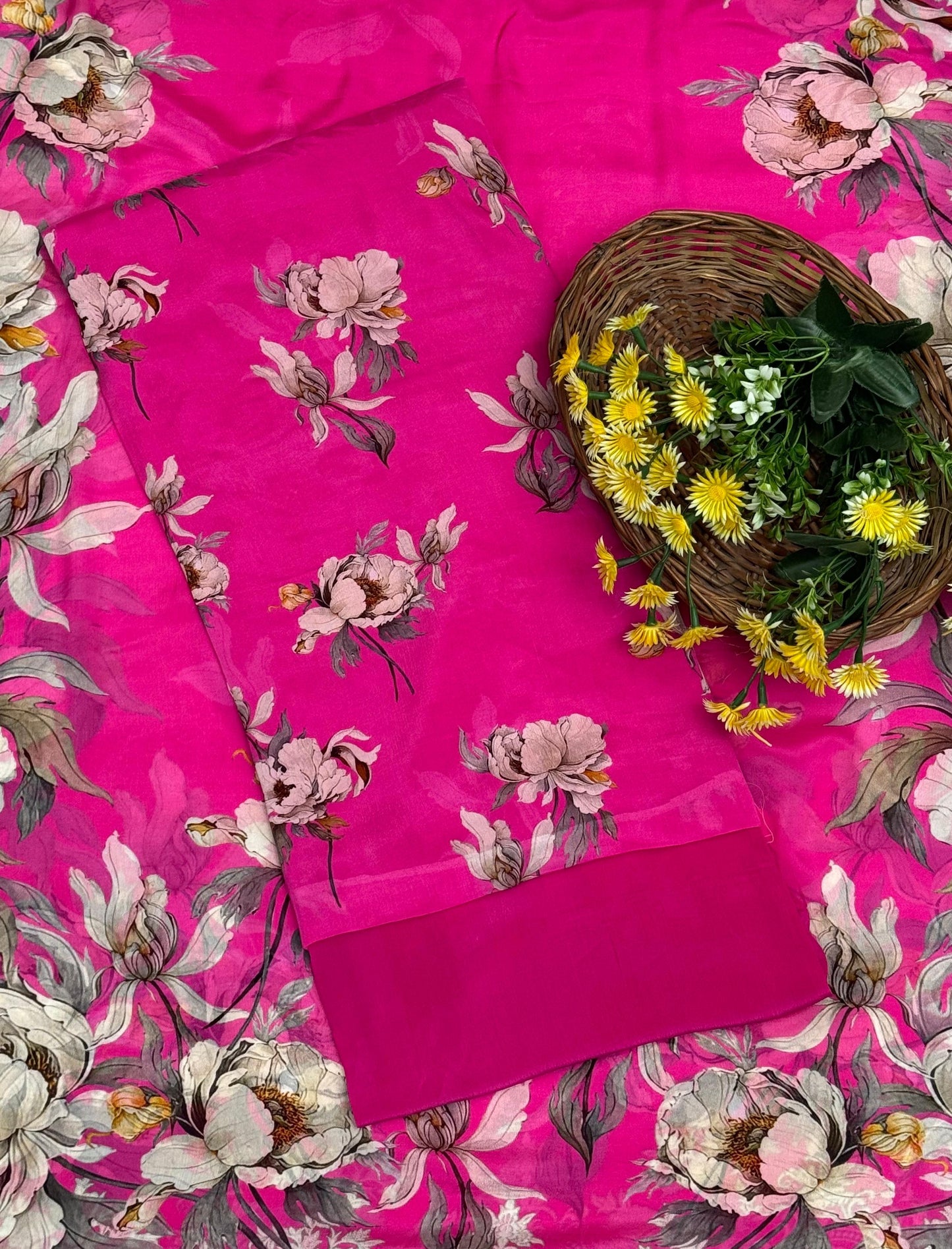 Chinon Hot Pink Suit Fabric / Phoolon Ka Ghar