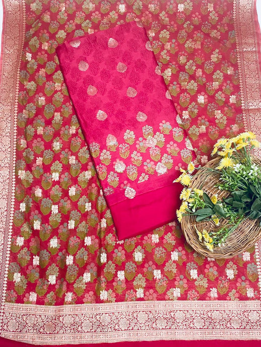 Pure Maheshwari Magenta Suit Fabric / Festive Vibe
