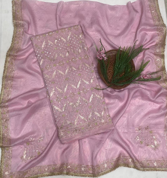 Organza Light Pink Suit Fabric/ Karwachauth Collection