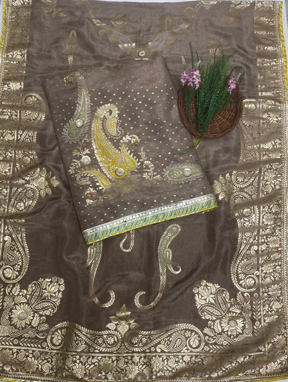 Shimmer Banarasi Mouse Suit Fabric/ Karwachauth Collection