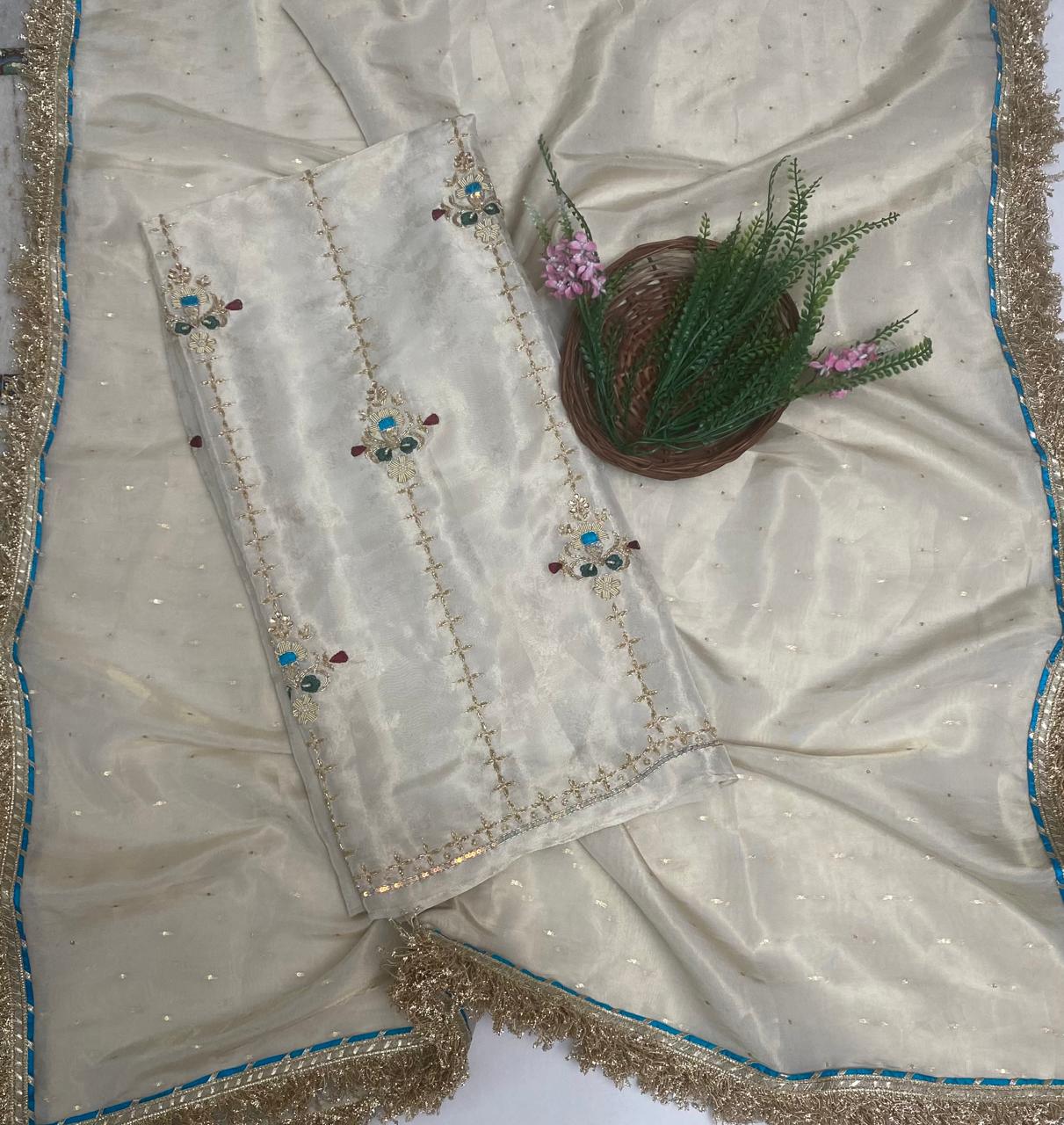 Self Shimmer Cream Suit Fabric/ Karwachauth Collection