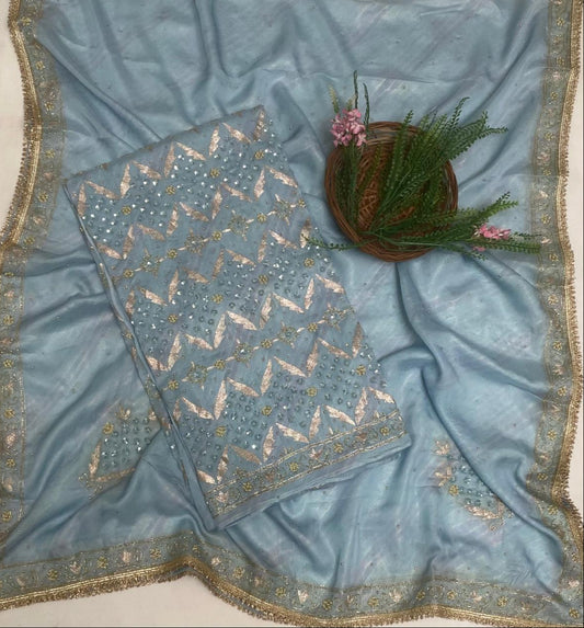 Organza Ice Blue Suit Fabric/ Karwachauth Collection