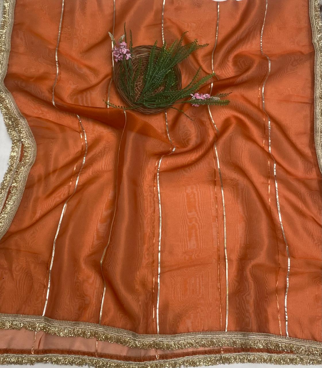 Shimmer Organza Rust Orange Suit Fabric/ Karwachauth Collection