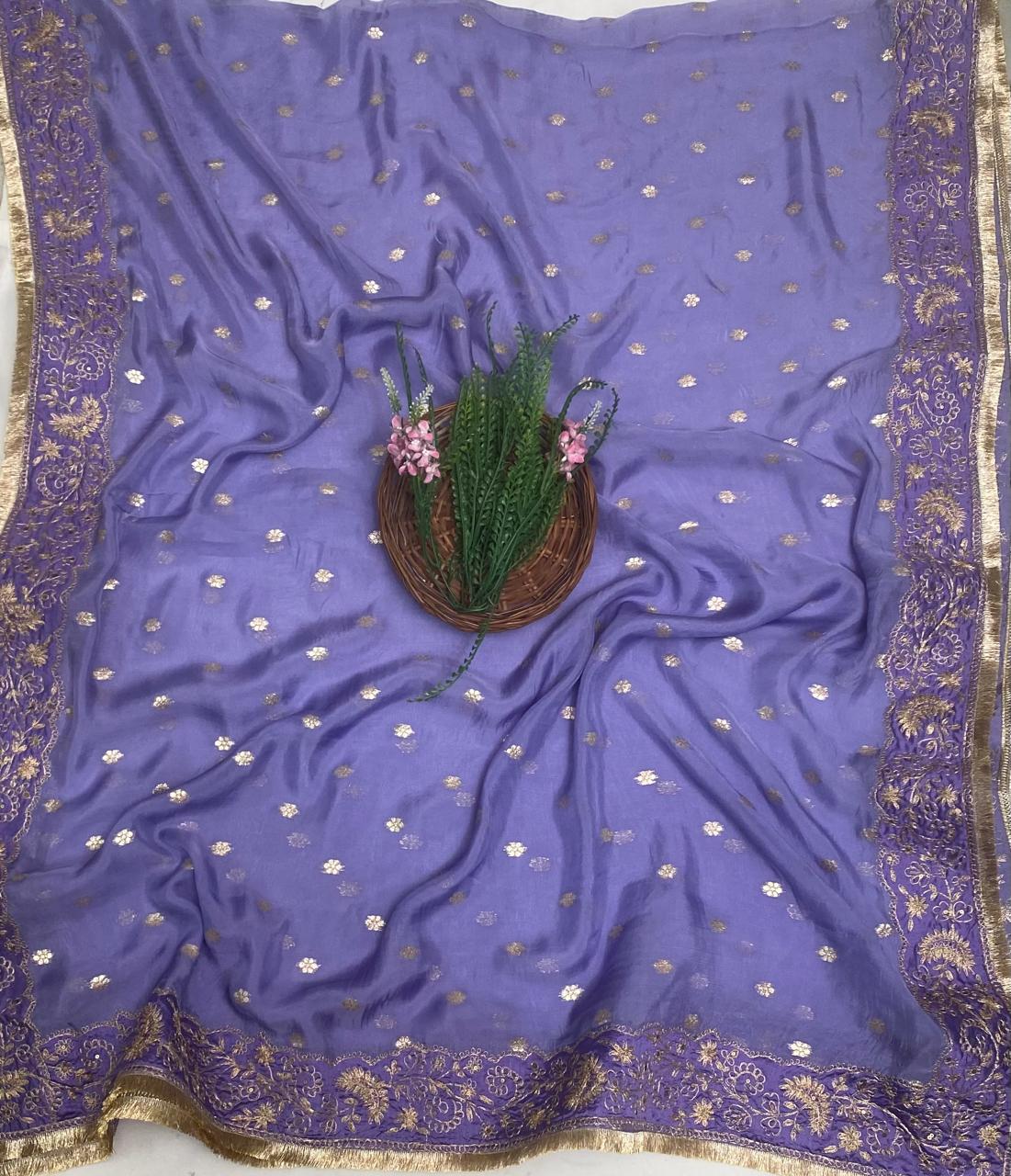 Banarasi Organza Mauve With Dark Mauve Suit Fabric/ Karwachauth Collection